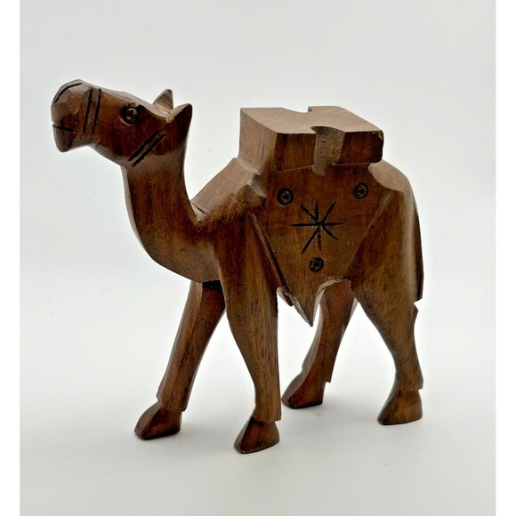 Hand Carved Egyptian Wooden Camel Figurine - Picture 1 of 11